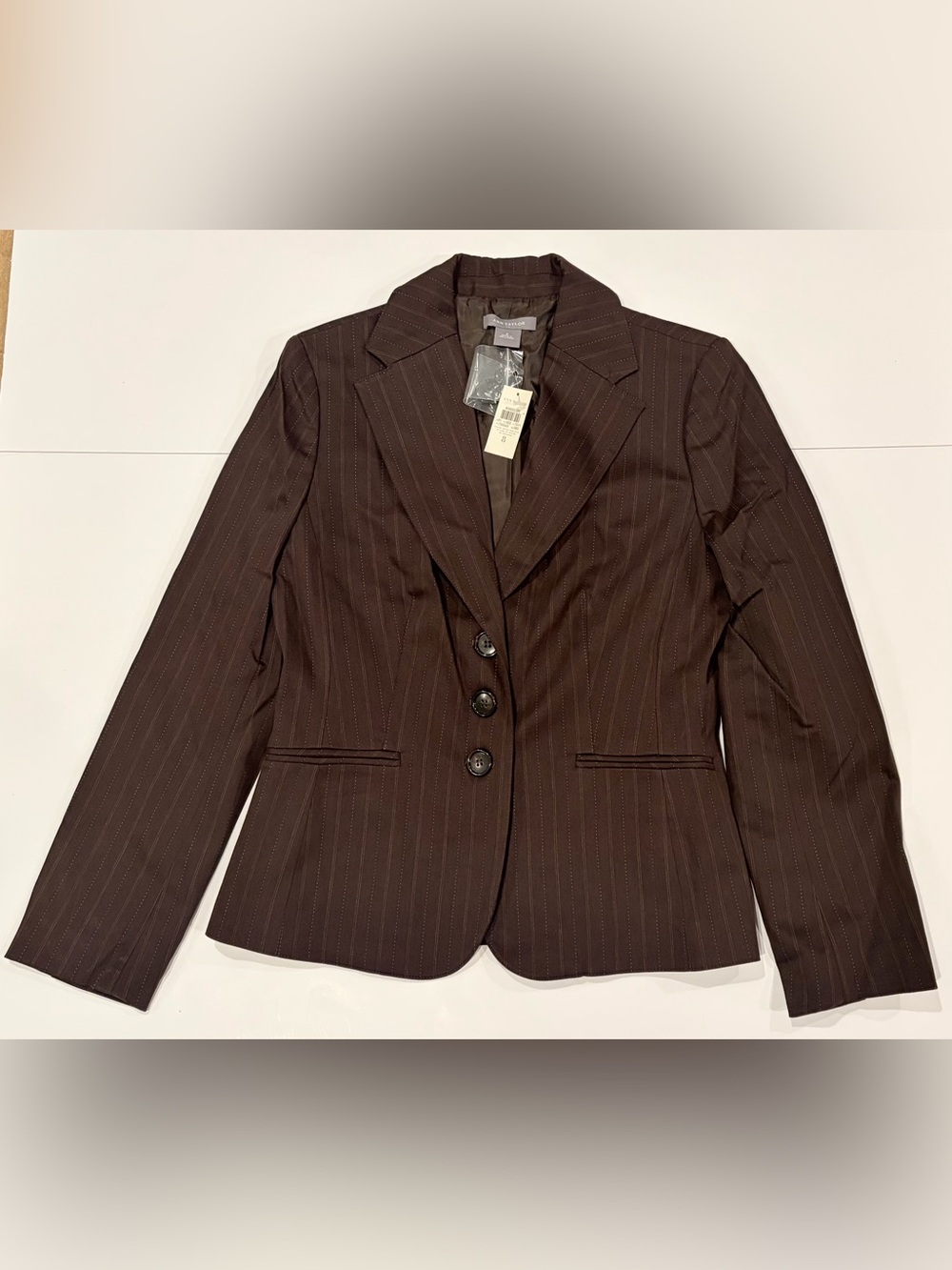 NWT Ann Taylor "Margo" Brown Pinstripe 2-Piece Pant Suit Set - Size 8 - Picture 2 of 14